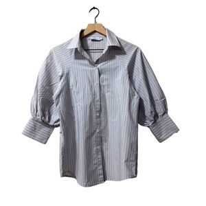 Harshman Gray & White Stripe Cotton Business Casual Button-Up Shirt Size Small